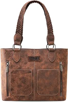 Wrangler Distressed Tote Bag for Women Western Purse Multi Pockets Handbags and Shoulder Bag