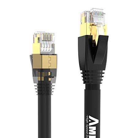 AMPCOM S/FTP CAT8 Ethernet Cable, High Speed Patch Cable 10Gbps, 25Gbps, 40Gbps with Gold Plated RJ45 Connector for Gaming,&nbsp;Playstation, TV, Xbox, Switch, Router 3ft/1m