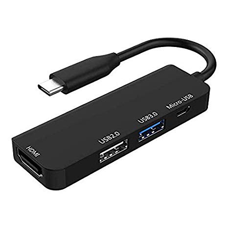 USB C Hub, USB Type-C adapter to HDMI with USB 3.0 & & USB 2.0 & 4 Ports HDMI 4K and Micro USB Power Input Charging Port For Macbook Smartphone More Type C Laptops (black)