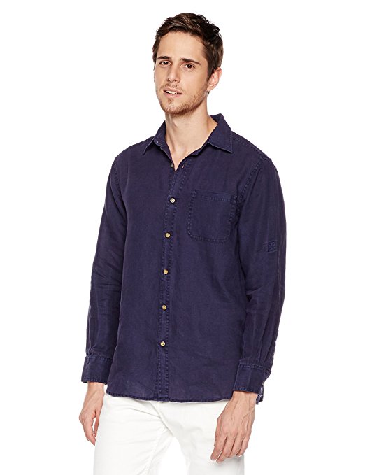 Isle Bay Linens Men's Standard-Fit 100% Linen Long-Sleeve Woven Garment Dyed Shirt
