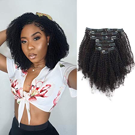 AmazingBeauty Double Weft 8A Grade Big Thick Afro 4B 4C Coily Hair Clip In Extensions for African American Black Women, Real Remy Human Hair, Natural Black, 120 Gram, A4C 12 Inch