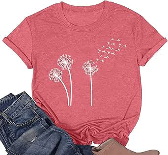 Dandelion Shirts for Women Casual Crewneck T-Shirt Short Sleeve Graphic Womens Dandelion Shirt Tee Tops