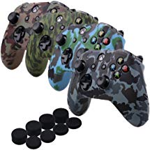 YoRHa Water Transfer Printing Camouflage Silicone Cover Skin Case for Microsoft Xbox One X & Xbox One S controller[After 8.2016 model] x 4(forest navy desert snow) With PRO thumb grips x 8