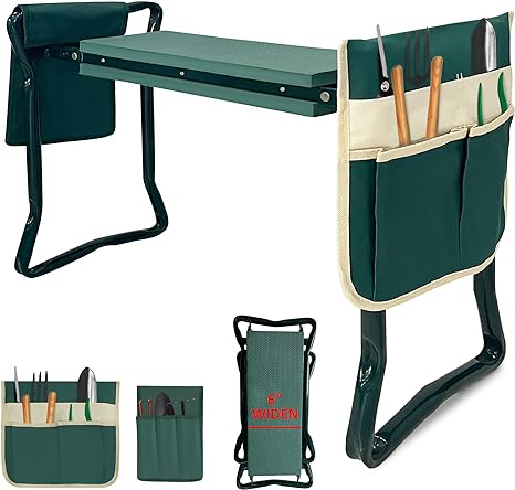 LUCKYERMORE Garden Kneeler and Seat Heavy Duty Gardening Bench for Kneeling and Sitting Folding Garden Stools with Two Tool Pouches and Widen Soft Kneeling Pad