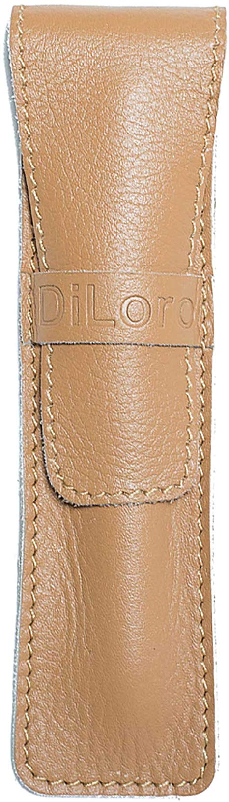 DiLoro Full Grain Top Quality Genuine Leather Single Pen Case Sleeve Holder Pouch (Buffalo Caramel)