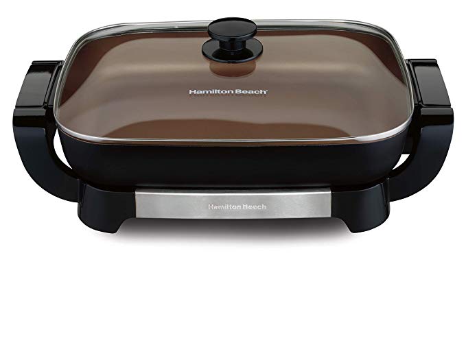 Hamilton Beach 38529 Electric Ceramic Skillet, 15 Inch Deep Dish, Copper & Black