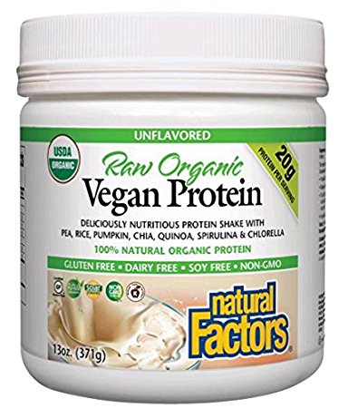 Natural Factors - Raw Organic Vegan Protein, Gluten Free, Dairy Free & Non-GMO, Unflavored, 15 Servings (13 oz)