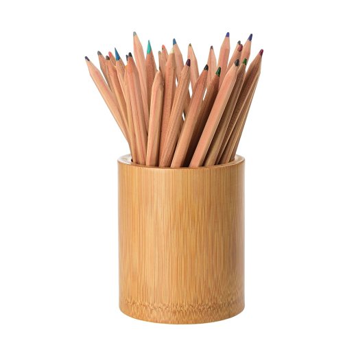 Chephon Bamboo Wood Desk Pen Pencil Cup Holder, Makeup Brush Holder or Vintage Tableware Organizer