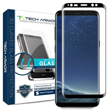 Tech Armor Samsung Galaxy S8 Premium 3D-Edge HD Clear Ballistic Glass Screen Protector (Black) [1-Pack]
