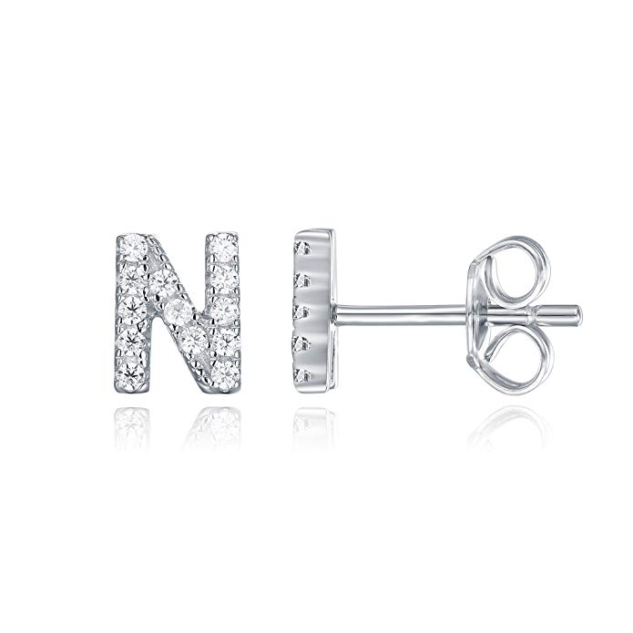 PAVOI 925 Sterling Silver CZ Simulated Diamond Stud Earrings Fashion Alphabet Letter Initial Earrings