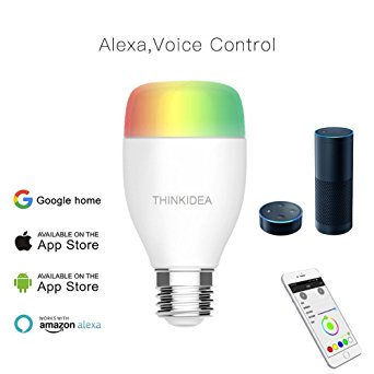 THINKIDEA Wifi Smart Echo Light Bulb Compatible With Amazon Alexa Echo and Google Home Smartphone Remote Controlled Dimmable Multicolored Wifi Bulb Wake Up Bulb No Hub Required(6W)