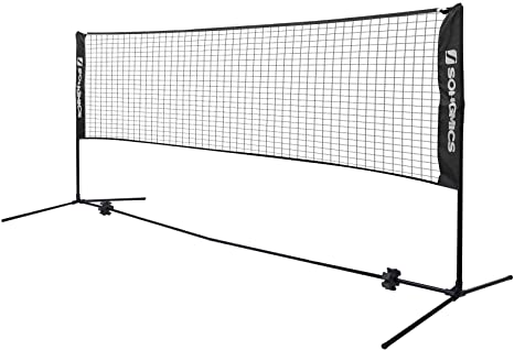 SONGMICS Badminton Net Set, Portable Sports Set for Badminton, Tennis, Kids Volleyball, Pickleball, Easy Setup, Nylon Net with Poles for Indoor Outdoor Court