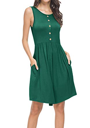 levaca Women's Summer Sleeveless Casual Loose Swing T-Shirt Dress with Pockets