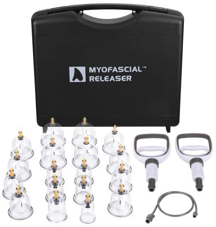 Professional Cupping Therapy Set by Myofascial Releaser **Free Replacement Cups** 18 Multi-Sized Cups with Large and Facial Sized Vacuum Cups - Massage and Physical Therapy Equipment Set