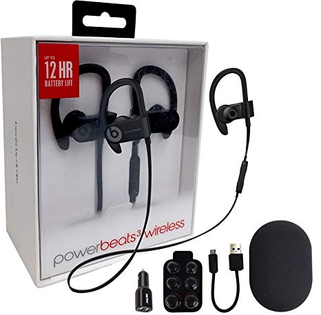 Beats by Dr. Powerbeats3 Wireless Earphones -Black & USB & Ear Gel (Refurbished)