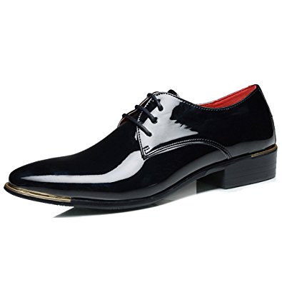 XMWEALTHY Men's Patent Leather Tuxedo Dress Shoes Lace up Pointed Toe Oxfords Formal Wedding Shoe