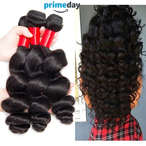 VIPbeauty 8A Grade Brazilian Loose Wave Hair 3 Bundles 100% Unprocessed Human Hair Natural Black 95-105g/pc(10 12 14)