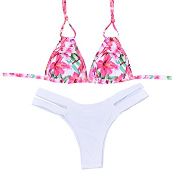 Cuplum Floral Printing Two Piece Swimsuit Push Up Bikini Set For Women