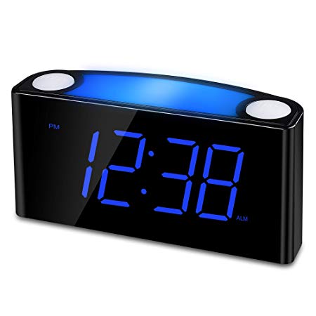 Digital Alarm Clock - Raynic Desk Clock with Loud Alarm, Large Numbers, Snooze, Dual USB Charging Ports, Brightness Dimmer, 12/24 Hours, Nightlight for Bedrooms, Kids, Heavy Sleepers, Home, Blue