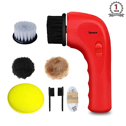 Portable Electric Clean Polisher, Amayia Handheld Automatic Electric Shoe Brush Shine Polisher with USB Interface, Electric Cleaning Tool Brush for Leather, Bag, Car Seat, Shoe, Dishes