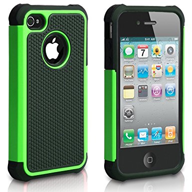 iPhone 4 Case, iPhone 4S Case, CHTech Fashion Shockproof Durable Hybrid Dual Layer Armor Defender Protective Case Cover for Apple iPhone 4/4S (Green)