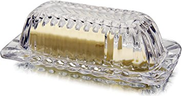 Circleware Glass Butter Dish With Glass Lid, 8"x4", Limited Italian Cut "Host" Edition Glassware Serveware