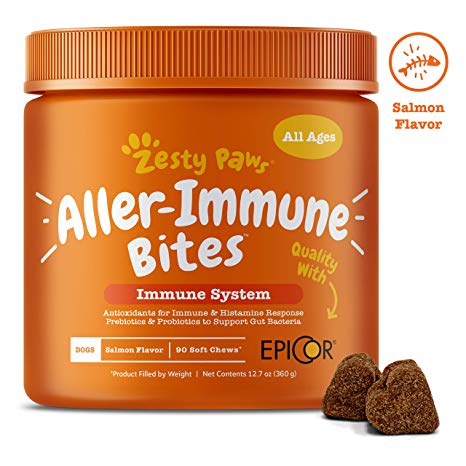 Zesty Paws Allergy Immune Supplement for Dogs - with Omega 3 Wild Alaskan Salmon Fish Oil & EpiCor   Digestive Prebiotics & Probiotics - Anti Itch & Skin Hot Spots   Seasonal Allergies - 90 Chews