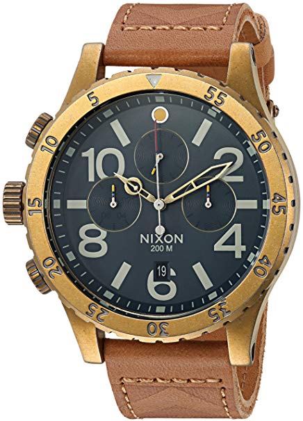 Nixon Men's '48-20 Chrono Leather' Quartz Stainless Steel Casual Watch, Color:Brown (Model: A3632731)