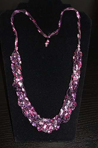 Necklace Yarn Adjustable Crocheted Ribbon Trellis Scarf Purple Pink Ladder Trellis Mothers Day