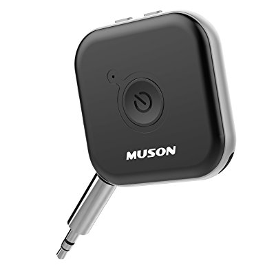 Muson Bluetooth Receiver and Transmitter Audio Adapter,Portable Wireless Aux Stereo Input for Home/Car/Music Audio System(Bluetooth 4.1 with aptx, 10 hours Battery life, Built-in Microphone)-Black