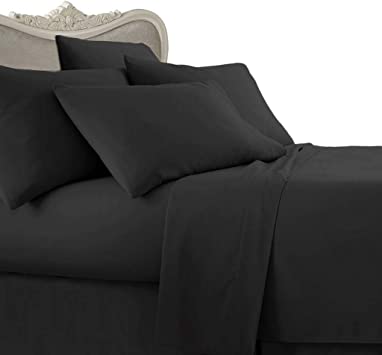 LUXURIOUS 6-Piece TWIN XL (Extra Long) Size GOOSE DOWN Bed-in-a-Bag, BLACK Solid / Plain , 600 Thread Count 100% EGYPTIAN Cotton BED IN A BAG Set - Includes 600TC 3pc SHEET Set, 2pc DUVET Set & 1 GOOSE DOWN Comforter