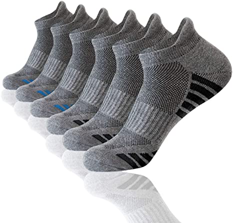 Shinno Mens Ankle Athletic Socks Low Cut Breathable Cushion Running Tab Socks 6 Pack