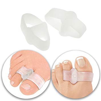 Foot Care Set Kit Lot of 2pcs Double Loops Silicone Gel Toes Separators Spacers Feet Stretchers Straighteners Bunions Correctors Correction Pads Cushions for Pain Relief and Tension Relieving Relaxing