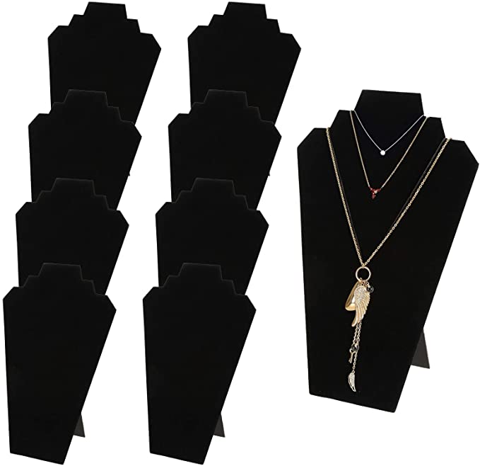 Foraineam 9 Pack Necklace Display 12.5 Inches Black Velvet Jewelry Easel Display Holder Pendants Chains Showcase Organizer Stand