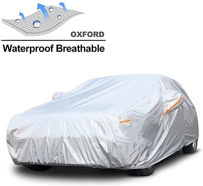 GUNHYI Oxford Car Covers Waterproof Windproof All Weather for Automobile, Snow Sun Rain UV Protective Outdoor, Fit Sedan (Length 160-175 Inch)