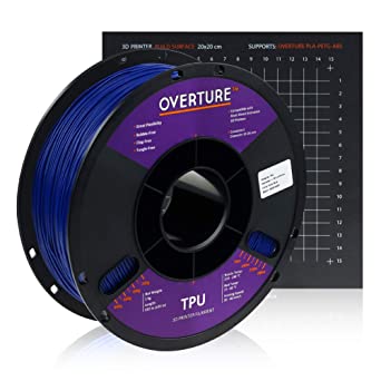 Overture TPU Filament 1.75mm Flexible TPU Roll with 200 x 200 mm Soft 3D Printer Consumables, 1kg Spool (2.2 lbs.), Dimensional Accuracy  /- 0.05 mm, Dark Blue