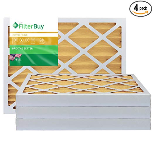 FilterBuy 16x25x2 MERV 11 Pleated AC Furnace Air Filter, (Pack of 4 Filters), 16x25x2 – Gold