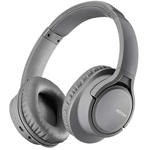 Mpow H7 Bluetooth Headphones Over Ear, 18 Hrs Comfortable Wireless Headphones w/Bag, Rechargeable HiFi Stereo Headset, CVC6.0 Noise Cancelling Headphones with Microphone for Cellphone Tablet, Grey