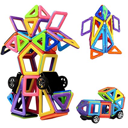 Magnetic Building Blocks | 76 Pieces | Let Your Kid Learn Colors and Shapes through Play | Instruction Booklet and Storage Bag Included | Creative and Educational Gift for Kids