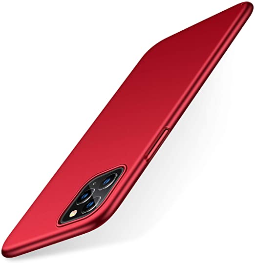 TORRAS Ultra Thin iPhone 11 Pro Case with [Tempered Glass Screen Protector], Fully Protective Hard Plastic Matte Phone Cover Case for iPhone 11 Pro - Lucky Red