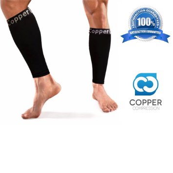 Copper Compression Calf  Shin Splint Recovery Leg Sleeves - GUARANTEED To Speed Up Recovery and Relieve Pain And Soreness - Graduated Compression - Great For Running and Sports 1 PAIR - Large