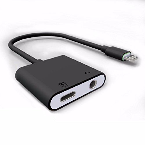 iPhone 7, 7 Plus Dual Function Lightning Adapter   3.5mm Headphone Jack By OnGo – iPhone 7 Splitter With Extension Cable (Black)