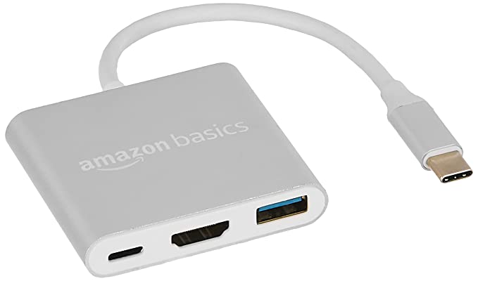 Amazon Basics 3 in 1 Type C USB Hub, HD 4K HDMI with PD Charging, USB 3.0, Compact Extension Adapter, Aluminium Case (Grey)