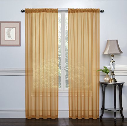 2 Pack: Ultra Luxurious High Thread Rod Pocket Sheer Voile Window Curtains by GoodGram® - Assorted Colors (Gold)