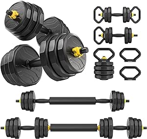 FEIERDUN Adjustable Dumbbells, 40lbs/60lbs Dumbbell Set, 5 in 1 Free Weight Set Used as Barbell, Kettlebells, Push up Stand, Weights for Home Gym Suitable Men/Women