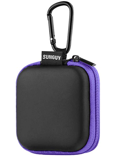 Earbuds Carrying Case,SUNGUY Portable Shape Hard EVA Carry Case Storage Bag with Carabiner for Earphone,Earbuds,Bluetooth Headset,Wired Headset,USB Cable,Phone Chargers and More - Purple