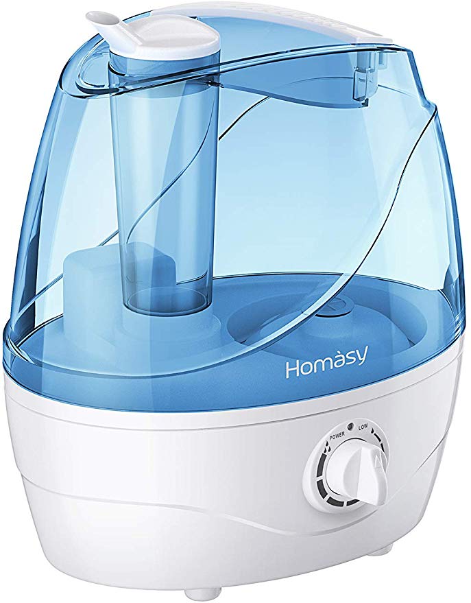 Homasy Cool Mist Humidifiers, Quiet Ultrasonic Humidifiers for Bedroom Baby, Easy to Clean Air Humidifier, Last Up to 24 Hours, Auto Shut-Off, Anti-Slip Handle, Adjustable Mist Output