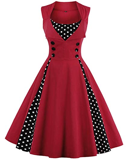 Women's Vintage Sleeveless Dress 50s Style Polka Dot Party Elegant Cocktail Rockabilly Swing Dress