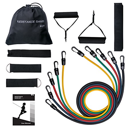 Resistance Bands,TOPELEK UP To 100LBS Fitness Resistance Bands Set with 5 Fitness Tubes/Handles/Door Anchor/Ankle Straps/Carrying Pouch/Workout Guides and Protective Cover For Weight Lifting,Yoga,Pilates,Abs,Exercise Stretch,Fitness Gym-Best for Men,Women and the elders