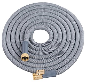 Expandable Hose 25' NEW 2017 Model, Solid Brass ON/OFF Valve Connectors BUNDLE Includes FREE Wall Mount, Brass Nozzle, Storage Bag and Washers, 25ft Expanding Garden Hose Car Wash RV Hose Heavy Duty